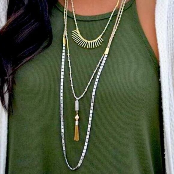 💜 Stella & Dot Riad Multi Strand Layering Necklace Versatile NIB - Picture 6 of 10